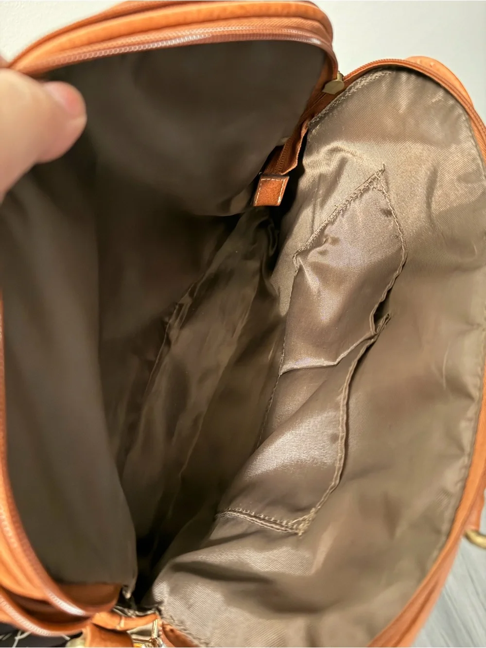 b.o.c. Tan Faux-Leather & Straw-Panel Satchel